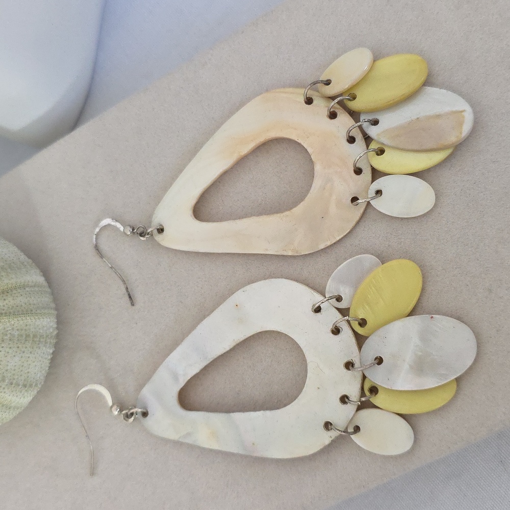 Artisan Vintage Large Statement Shell Drop Earrin… - image 1